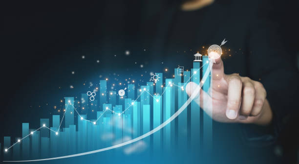 istock Concept business growing graph, chart with company progress and growth photo graph, economic growth, Business people check and analytic data of Annual Economic Growth Data. Digital screen touch. 1627483446