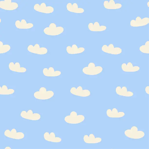 Vector illustration of Cute pattern with clouds on light blue. Kids nursery pattern with clouds in hand drawn style