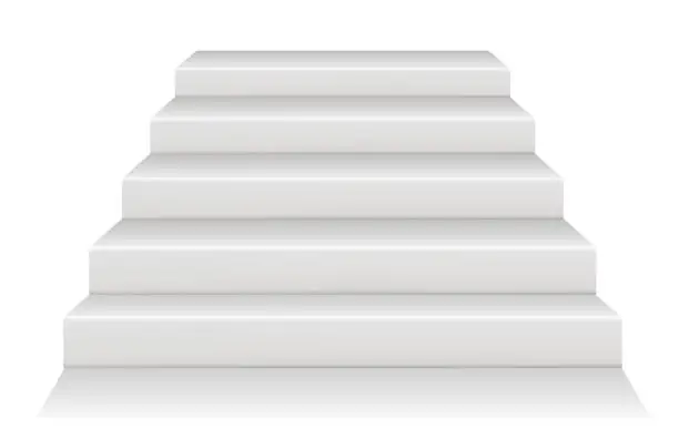 Vector illustration of White stair step staircase front podium isolated on white background. Vector graphic design element illustration