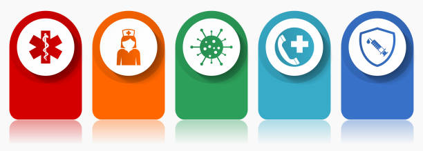 istock Health and medicine icon set, flat design miscellaneous colorful icons such as emergency, nurse, virus amd vaccine for webdesign and mobile applications, infographic vector template in eps 10 1627543061