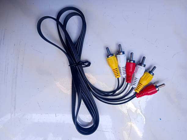 istock RCA connector cable on white background, white yellow red Connector jack. 1627567548