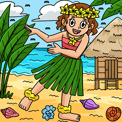 This cartoon clipart shows a Summer Girl in a Hula Outfit illustration.