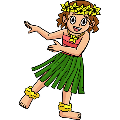 This cartoon clipart shows a Girl in a Hula Outfit illustration.