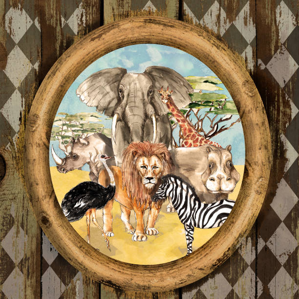 istock Safari African animals portrait watercolor illustration 1627569382