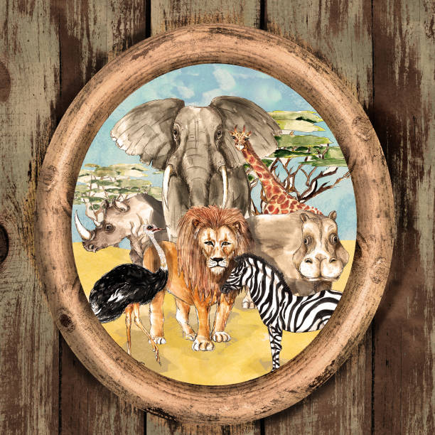 istock Safari African animals portrait watercolor illustration 1627573161