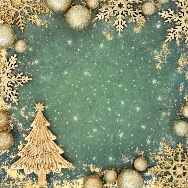 istock Christmas Tree and Gold Bauble Decorative Background Border 1627582167