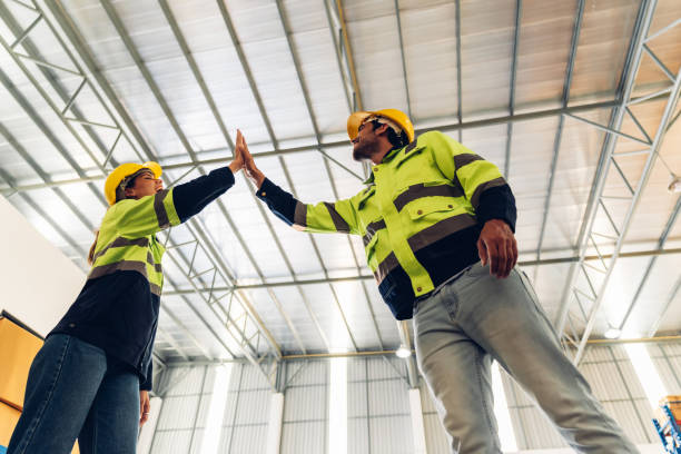 istock Warehouse worker working in warehouse storage. Foreman or worker work at factory site check up products in site. Inventory worker working in  factory Storehouse 1627585343