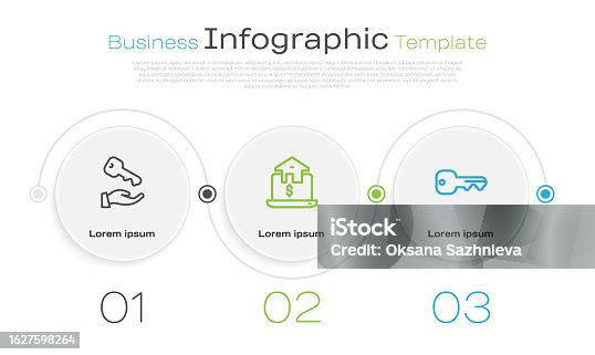 istock Set line House key, Online real estate and . Business infographic template. Vector 1627598264