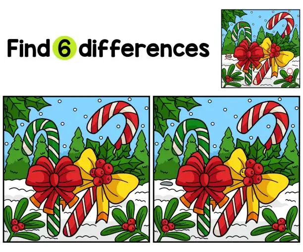 Vector illustration of Christmas Candy Cane Find The Differences