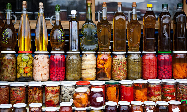 istock Pickle, Jam, Compote and Olive Oil bottles 162763318
