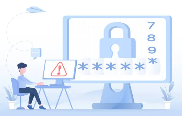 Vector illustration of Data protection concept. Cyber safety, internet security lock, encryption password, innovation technology.