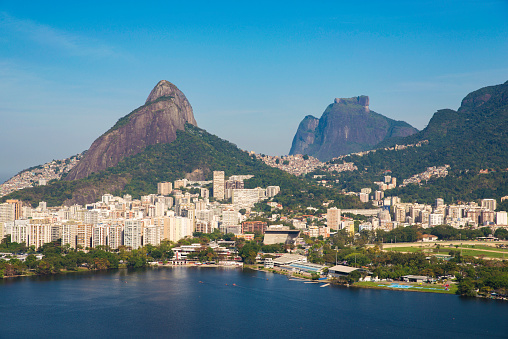 Beautiful View of Rio de Janeiro Mountains Reflected in Water of Rodrigo de Freitas Lagoon.