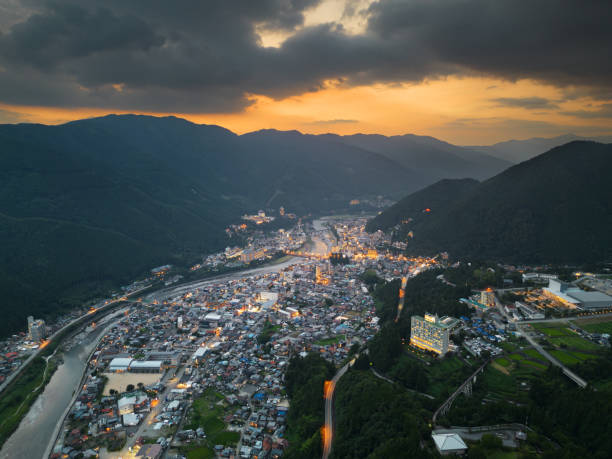 istock Gero, Gifu, Japan from the Mountains at Dusk 1627694735