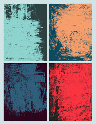 Letterpress realistic ink textures. Set of brush strokes. Oil Rough, eroded lino print textures taken from high resolution scans. Canvas compound path and paths optimised. Vector posters illustrator.