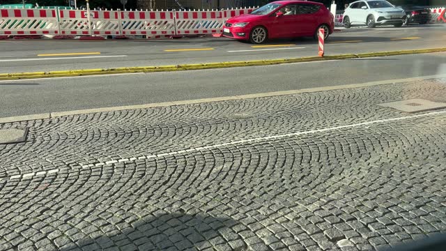 pedestrian, bicycle and car traffic in Munich city