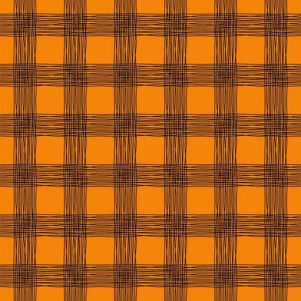 Vector illustration of Seamless Patterns Black Line in Orange Background, Halloween Theme