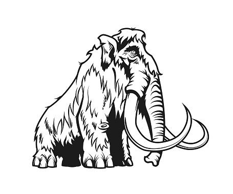 Stylized mammoth contour silhouette - cut out woolly mammoth vector illustration isolated on white background