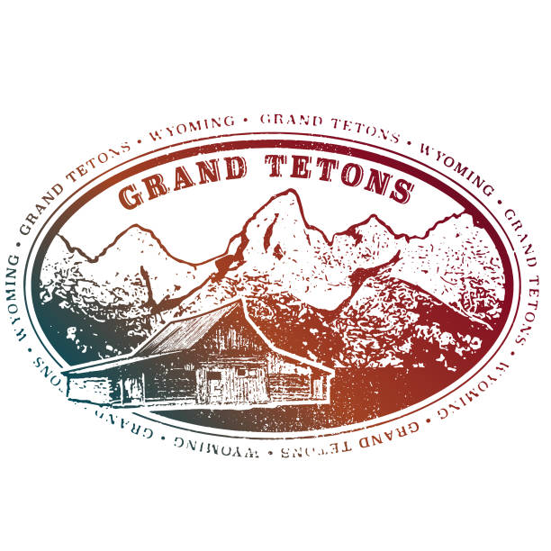 стилизованная дорожная марка гранд-титона - teton range illustrations stock illustrations