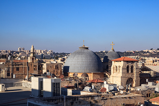 Rooftops of ancient Jerusalem. Dome of the Rock - Masjid Kubbat as-Sahra - Muslim sanctuary on the Temple Mount in Jerusalem. Included in the World Heritage List