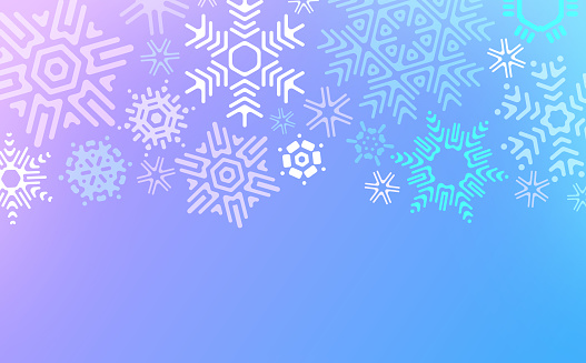 Winter snowflake holiday Christmas background blue purple ice crystals.