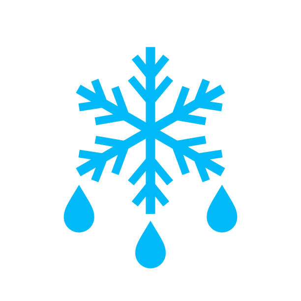 ilustrações, clipart, desenhos animados e ícones de ícone do vetor do floco de neve derretido, símbolo do degelo - defreeze