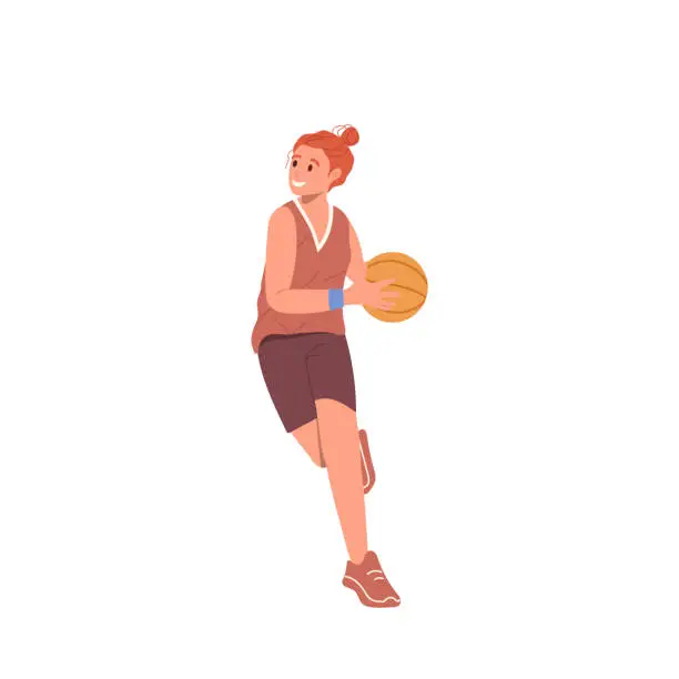 Vector illustration of Young teenager girl basketball player running with ball vector illustration isolated on white