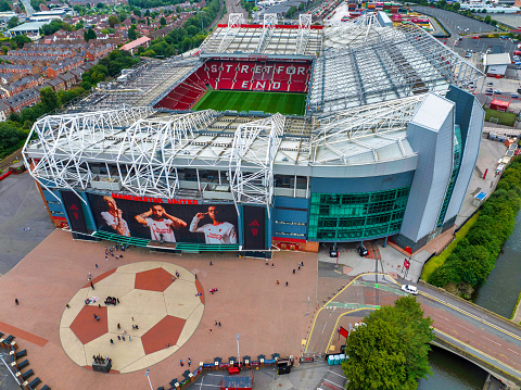 Manchester United Football club stadium at Old Trafford from above.