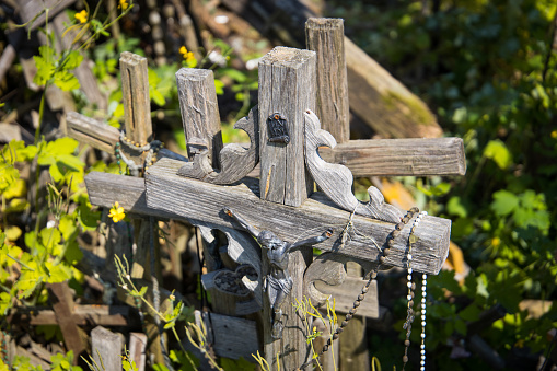 Wooden crosses at the hill of crosses pilgrimage place in Lithuania, Europe