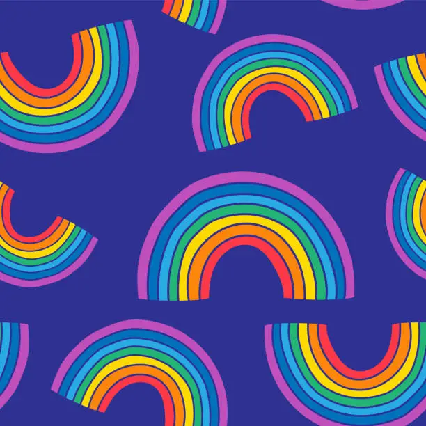 Vector illustration of Rainbows pattern on a dark blue