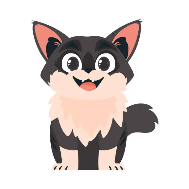 Vector illustration of Sagaciouslybeat dim cat. Smiling cat. Cartoon style, Vector Illustration