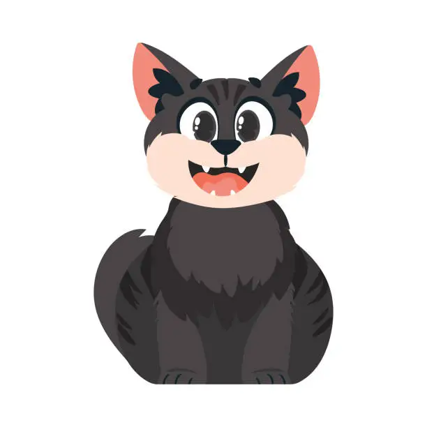 Vector illustration of Sagaciouslybeat dim cat. Smiling cat. Cartoon style, Vector Illustration