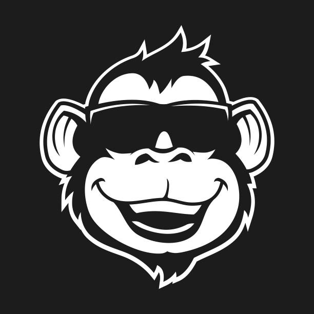 affenkopf in sonnenbrille - umriss ausgeschnittene silhouette. affen-, affen- oder gorillakopf-charaktermaskottchen - silberrucken gorilla stock-grafiken, -clipart, -cartoons und -symbole