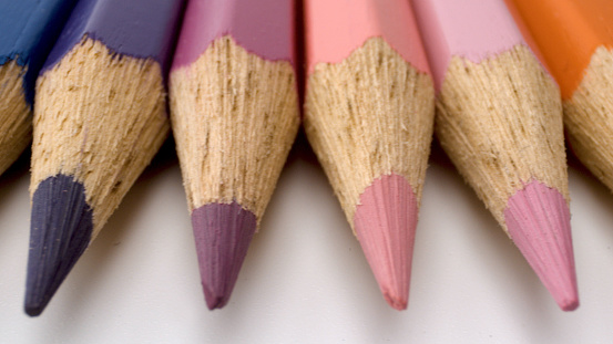 Macro shot of a collection of colouring pencils in the studio