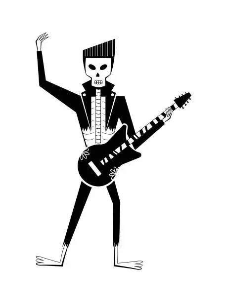 Vector illustration of Halloween male skeleton character with guitar.