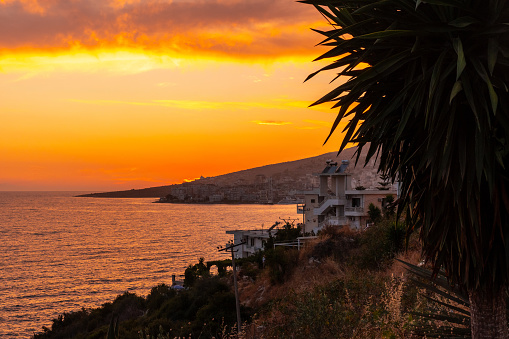 Panoramic view of Sarande at sunset in Albania in summer