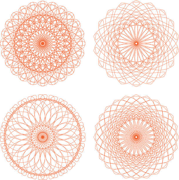 satz von vektor-guilloche-rosetten - lace guilloche decoration circle stock-grafiken, -clipart, -cartoons und -symbole
