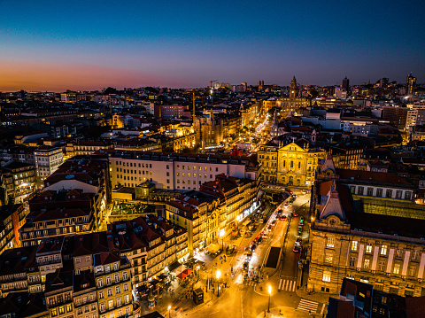 Drone view of Porto Cityscape at Night