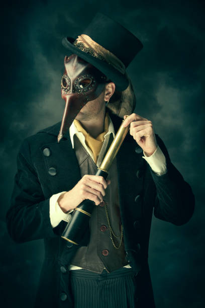istock Steampunk Plague Doctor with a telescope 162817505