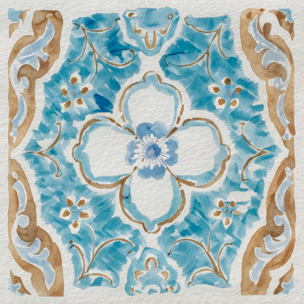 istock Watercolor illustration of portuguese ceramic tiles pattern 1628197671