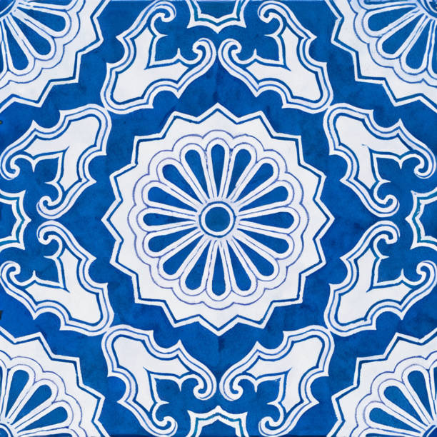 istock Watercolor illustration of portuguese ceramic tiles pattern 1628198695