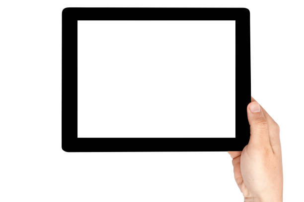 hand hold digital tablet, cut out on white background