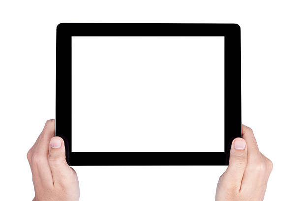 istock hand hold digital tablet, cut out on white background 162819896