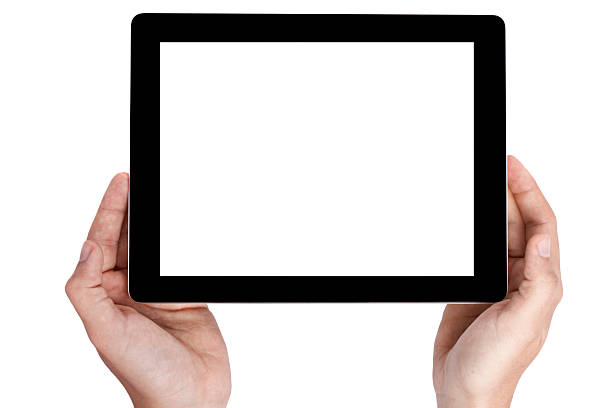 istock hand hold digital tablet, cut out on white background 162819901