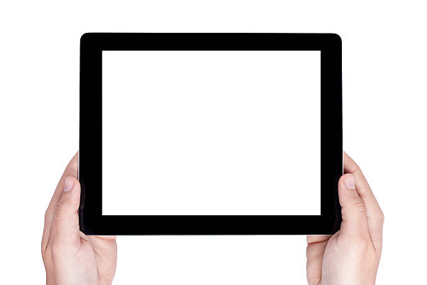 istock hand hold digital tablet, cut out on white background 162821056