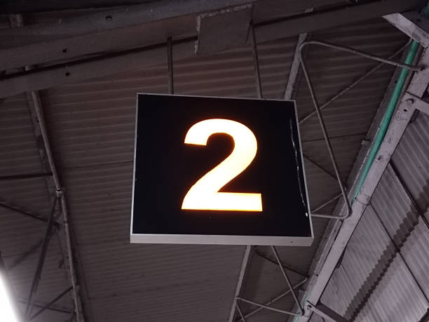 istock Black and white platform two sign board with led light. Indian railways 1628215852