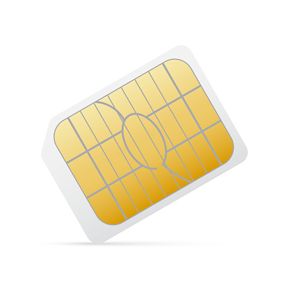 White micro sim card with gold chip for mobile phone. Vector gsm simcard 3d design isolated on white background.