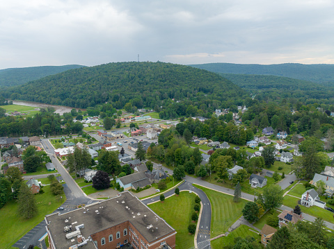 Aerial view on the residential streets landscape Boiling Springs town of a small town a height in SC US