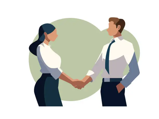 Vector illustration of Flat cartoon, vector illustration, Businessman and woman shaking hand, business and corporate concept 1