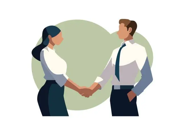 Vector illustration of Flat cartoon, vector illustration, Businessman and woman shaking hand, business and corporate concept