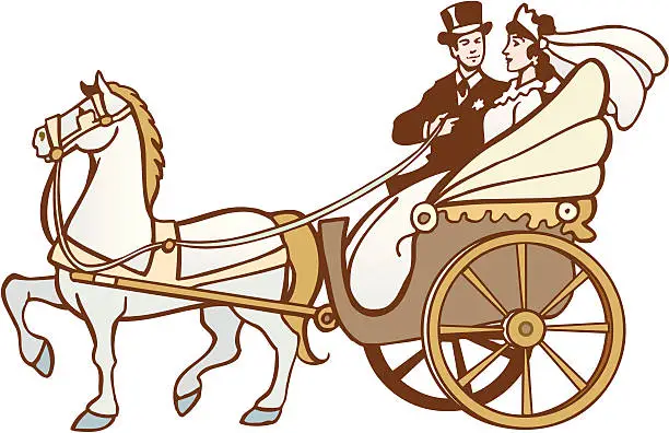 Vector illustration of Chariot with newlyweds